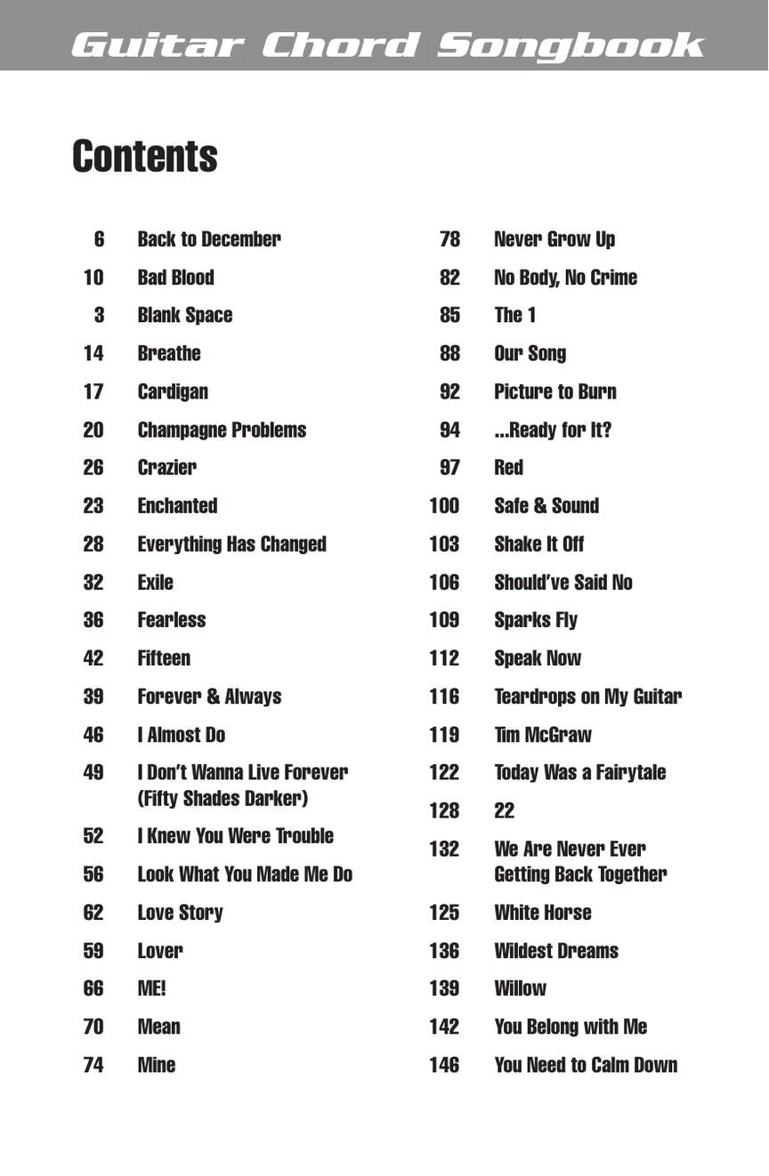 Crescendo Music Taylor Swift Guitar Chord Songbook 3rd Edition Manuscript 5 Crescendo Music Taylor Swift Guitar Chord Songbook 3rd Edition Manuscript