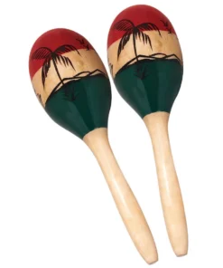 Crescendo Music Wooden Maracas With Tropical Design Percussion