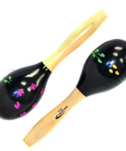 Percussion Plus Wooden Maracas In Black & Patterned Finish