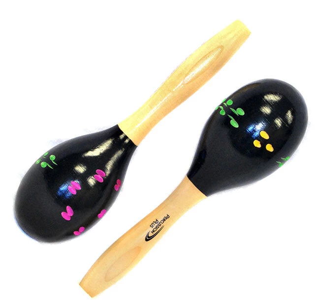Percussion Plus Wooden Maracas In Black & Patterned Finish 3 Percussion Plus Wooden Maracas In Black & Patterned Finish