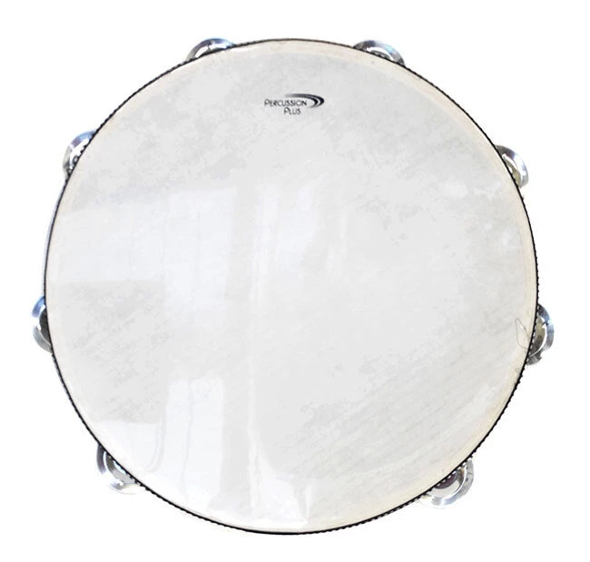 Percussion Plus 10" Wooden Tambourine With Head & 8-Double Rows Of Jingles 3 Percussion Plus 10" Wooden Tambourine With Head & 8-Double Rows Of Jingles